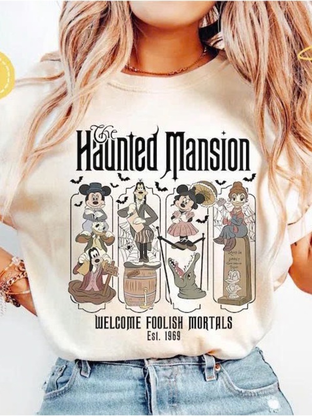 Cream Haunted Mansion Graphic Short Sleeve Tee